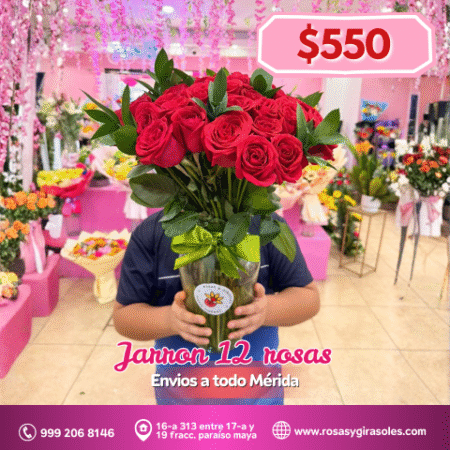 Jarrón 12 rosas