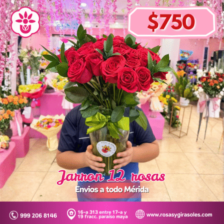 Jarrón 12 rosas