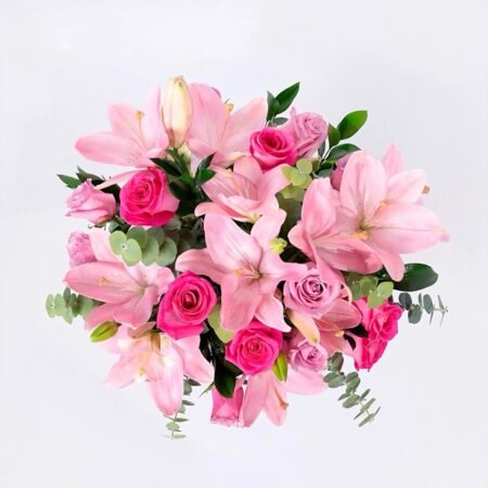 Arreglo de Rosas y Lilys Fucsia